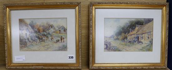 Leyton Forbes, pair of watercolours, Figures beside cottages, signed and dated 07, 15 x 22cm